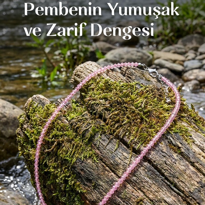 Pembe Zirkon Taşı Faset Kesim Dizi Kolye – 3 mm – Paslanmaz Çelik