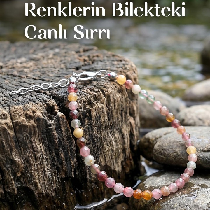 Çok Renkli Turmalin Taşı Faset Kesim Bileklik – 4 mm – Paslanmaz Çelik