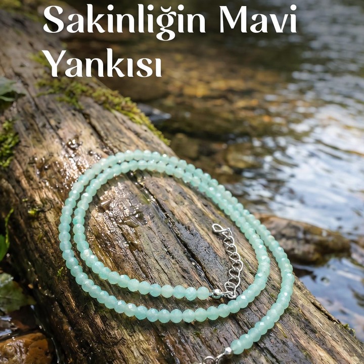 Amazonit Taşı Faset Kesim Kolye – 3 mm – Paslanmaz Çelik