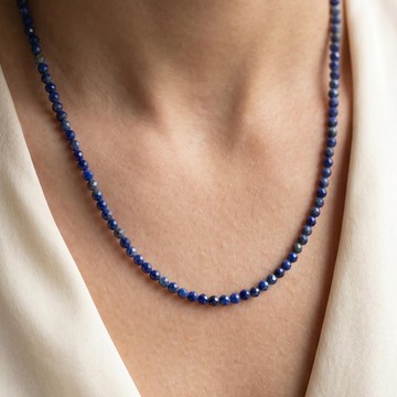 Lapis Lazuli Taşı Faset Kesim Kolye – 3 mm – Paslanmaz Çelik - 1