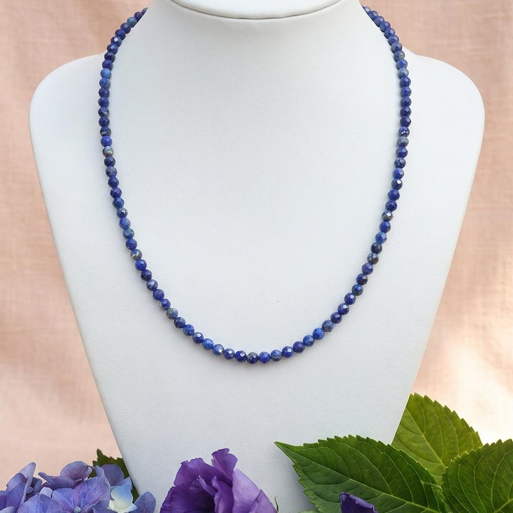 Lapis Lazuli Taşı Faset Kesim Kolye – 3 mm – Paslanmaz Çelik