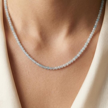 Akuamarin Taşı Faset Kesim Kolye – 3 mm – Paslanmaz Çelik - 1