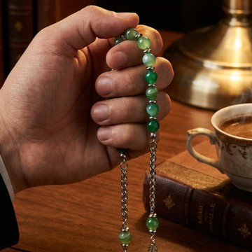 Yeşil Hareli Akik Çelik Zaza Tesbih – 8 mm - 1