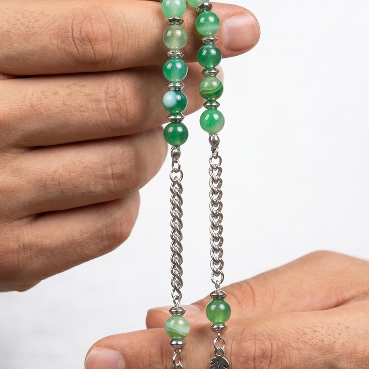 Yeşil Hareli Akik Çelik Zaza Tesbih – 8 mm