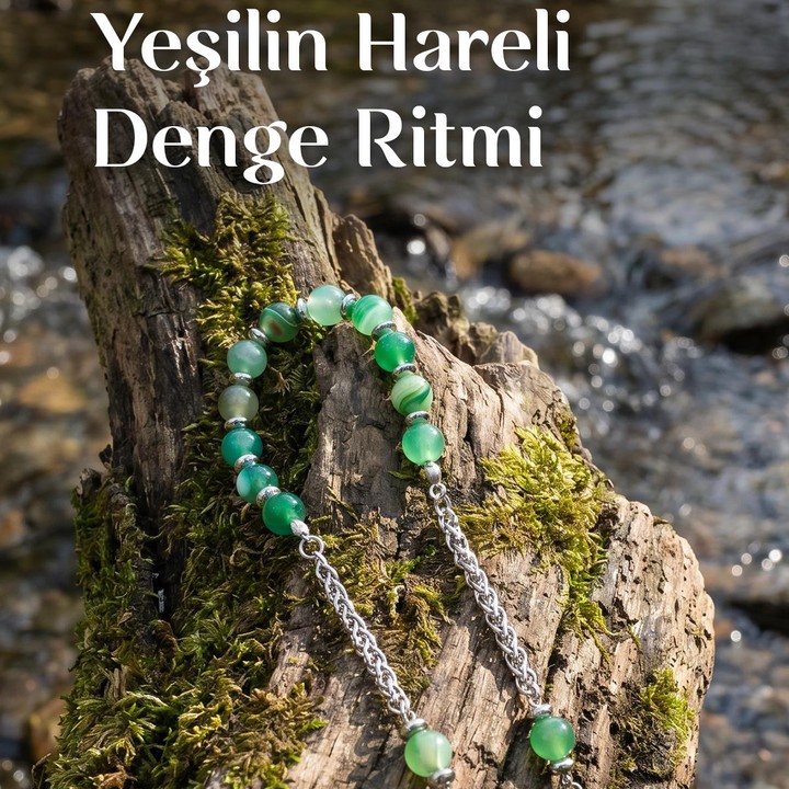 Yeşil Hareli Akik Çelik Zaza Tesbih – 8 mm
