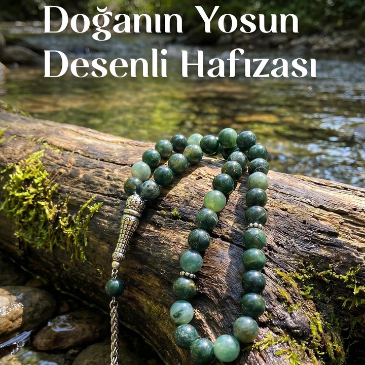 Yosunlu Akik Çelik Tesbih – 8 mm