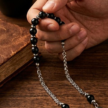 Siyah Hareli Akik Çelik Zaza Tesbih – 8 mm - 1