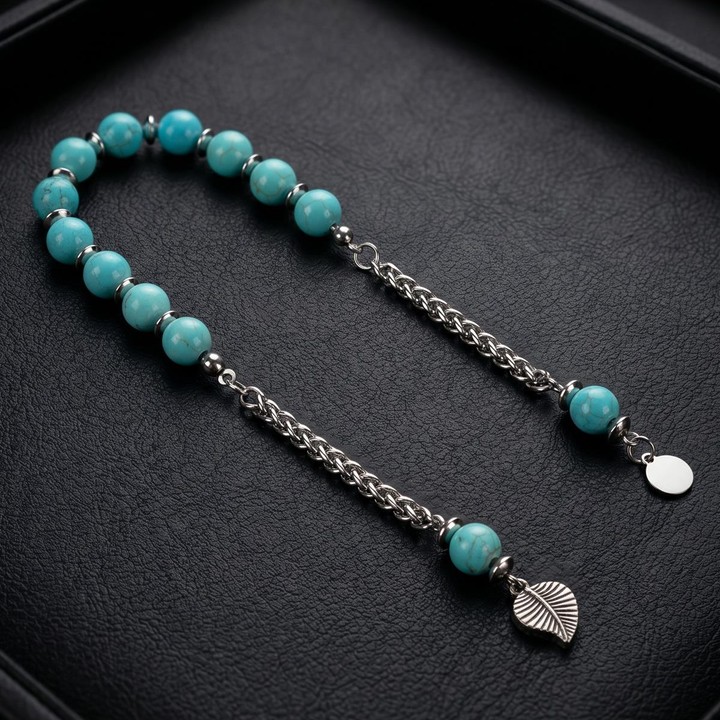 Turkuaz Taşı Çelik Zaza Tesbih – 8 mm