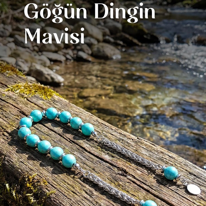 Turkuaz Taşı Çelik Zaza Tesbih – 8 mm