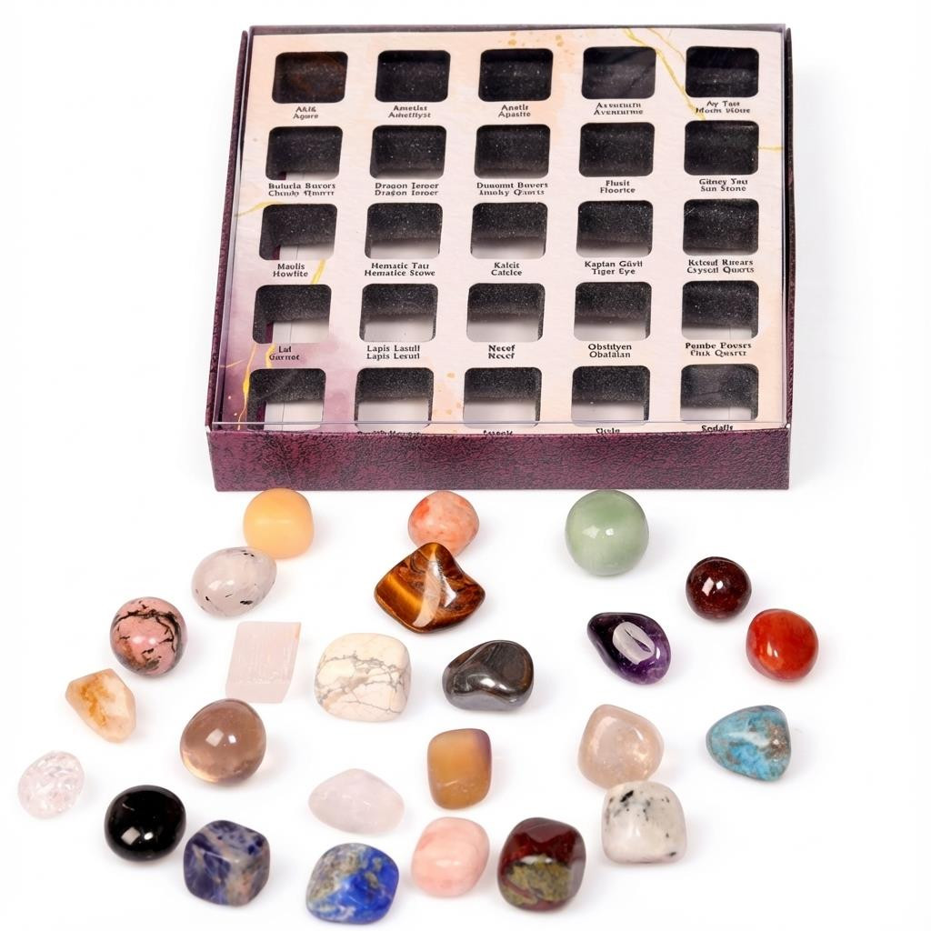 25'li Özel Doğal Taş Koleksiyon Kutusu - Enerji Taşları Seti