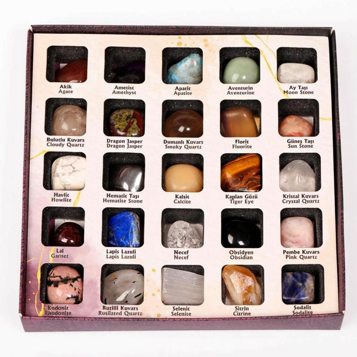 25'li Özel Doğal Taş Koleksiyon Kutusu - Enerji Taşları Seti