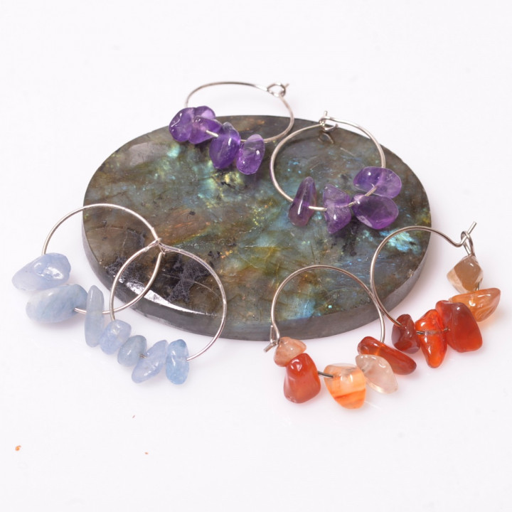 3 Adet Doğal Taş Çelik Halka Küpe - Kararmaz - 1