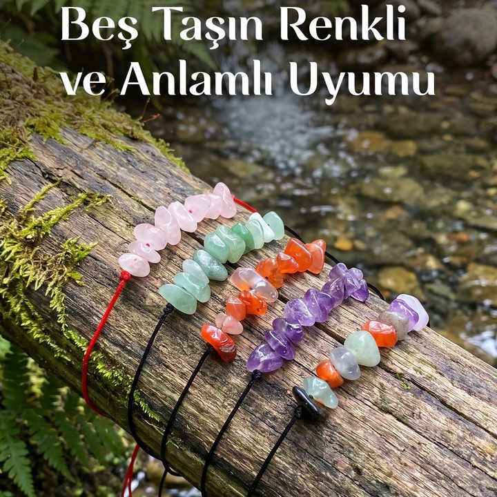 5 Adet Doğal Taş Bileklik - Ayarlamalı