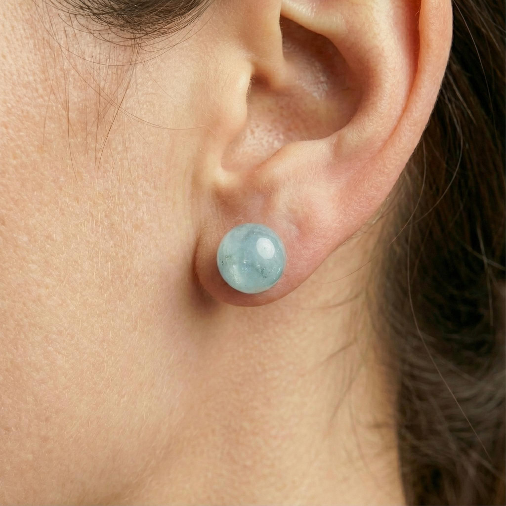 8mm Küre Kesim Akuamarin Çelik Küpe