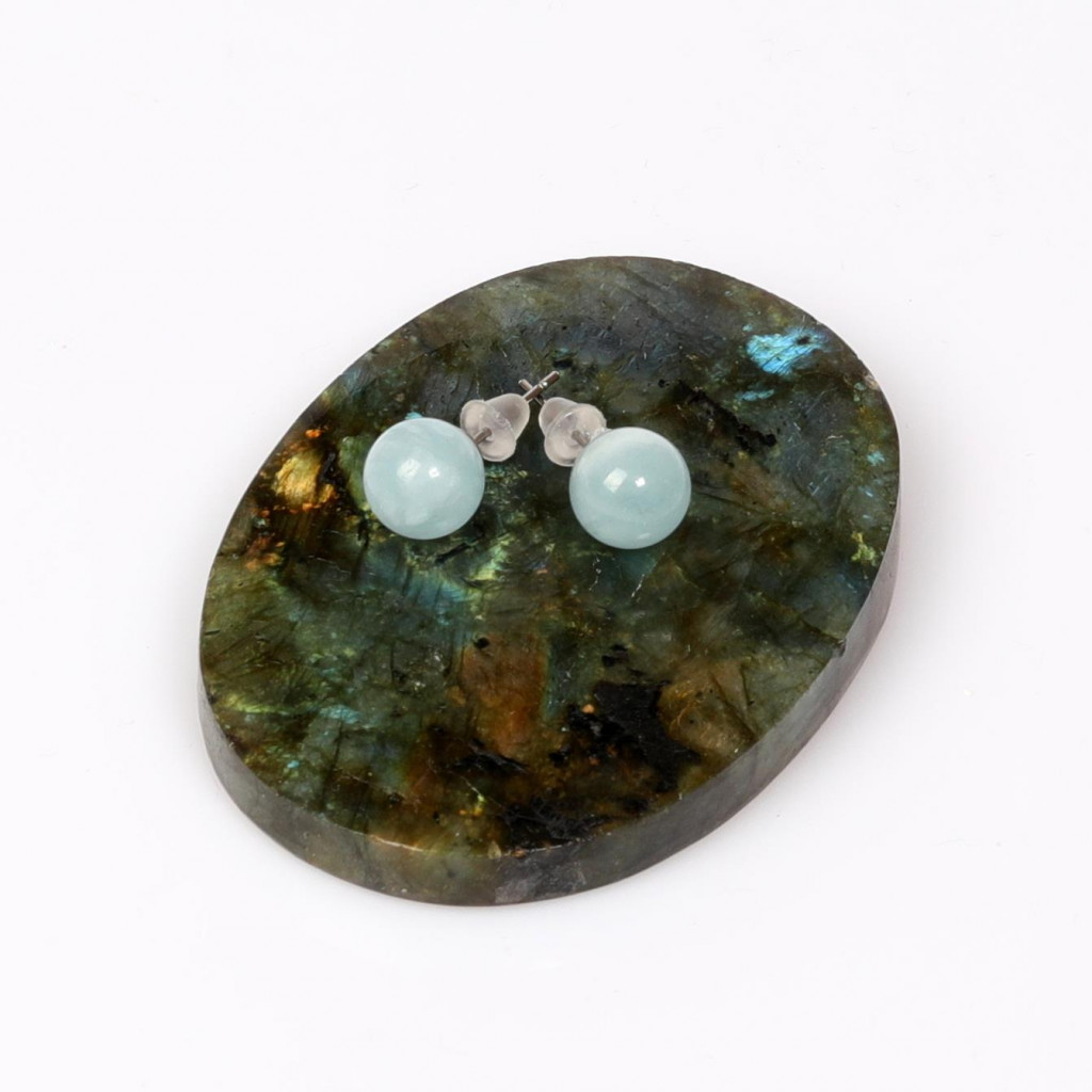 8mm Küre Kesim Akuamarin Çelik Küpe