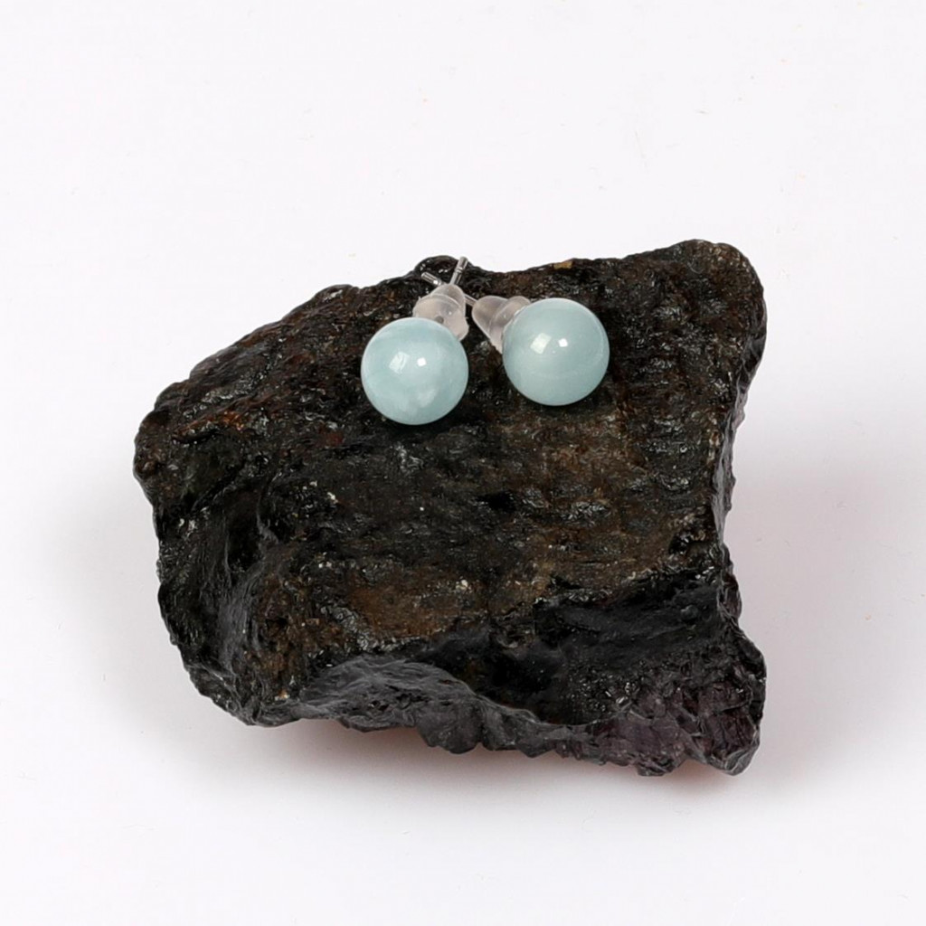 8mm Küre Kesim Akuamarin Çelik Küpe