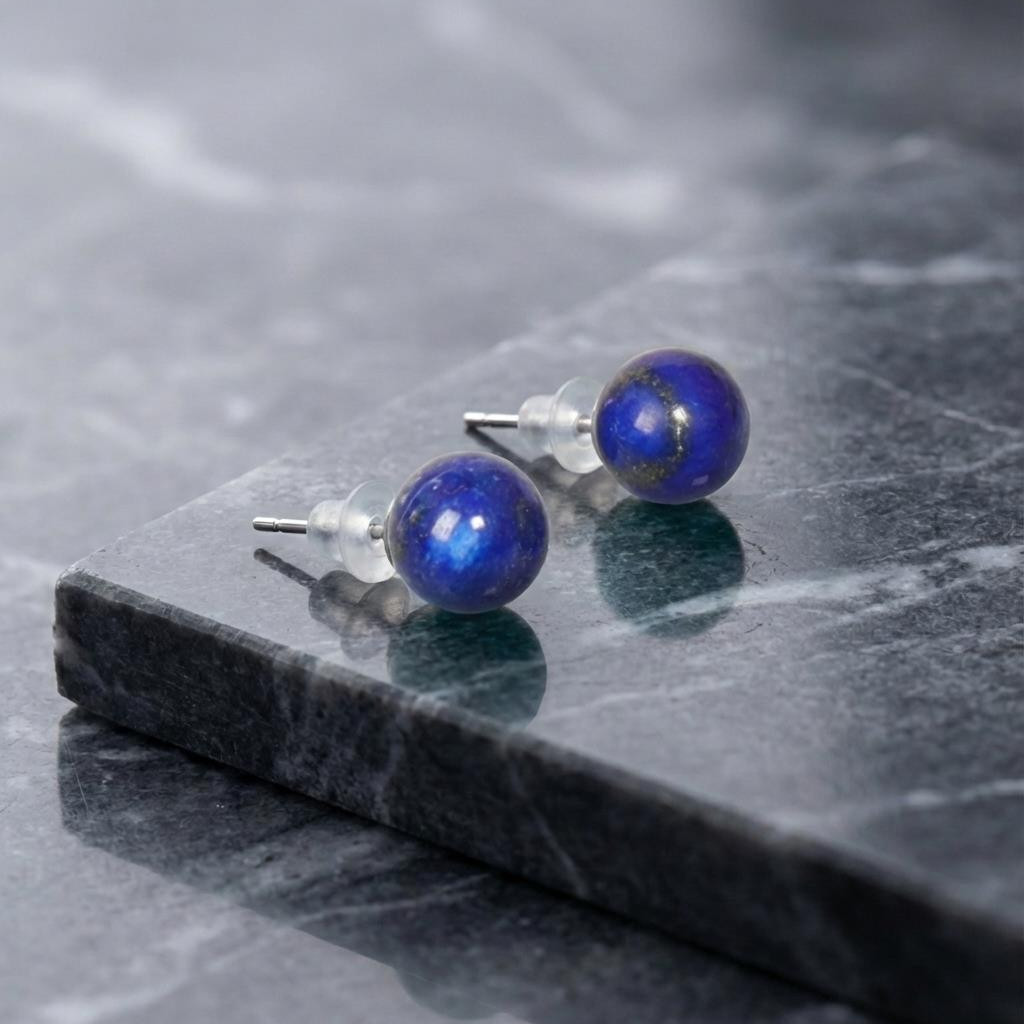 8mm Küre Kesim Lapis Lazuli Çelik Küpe