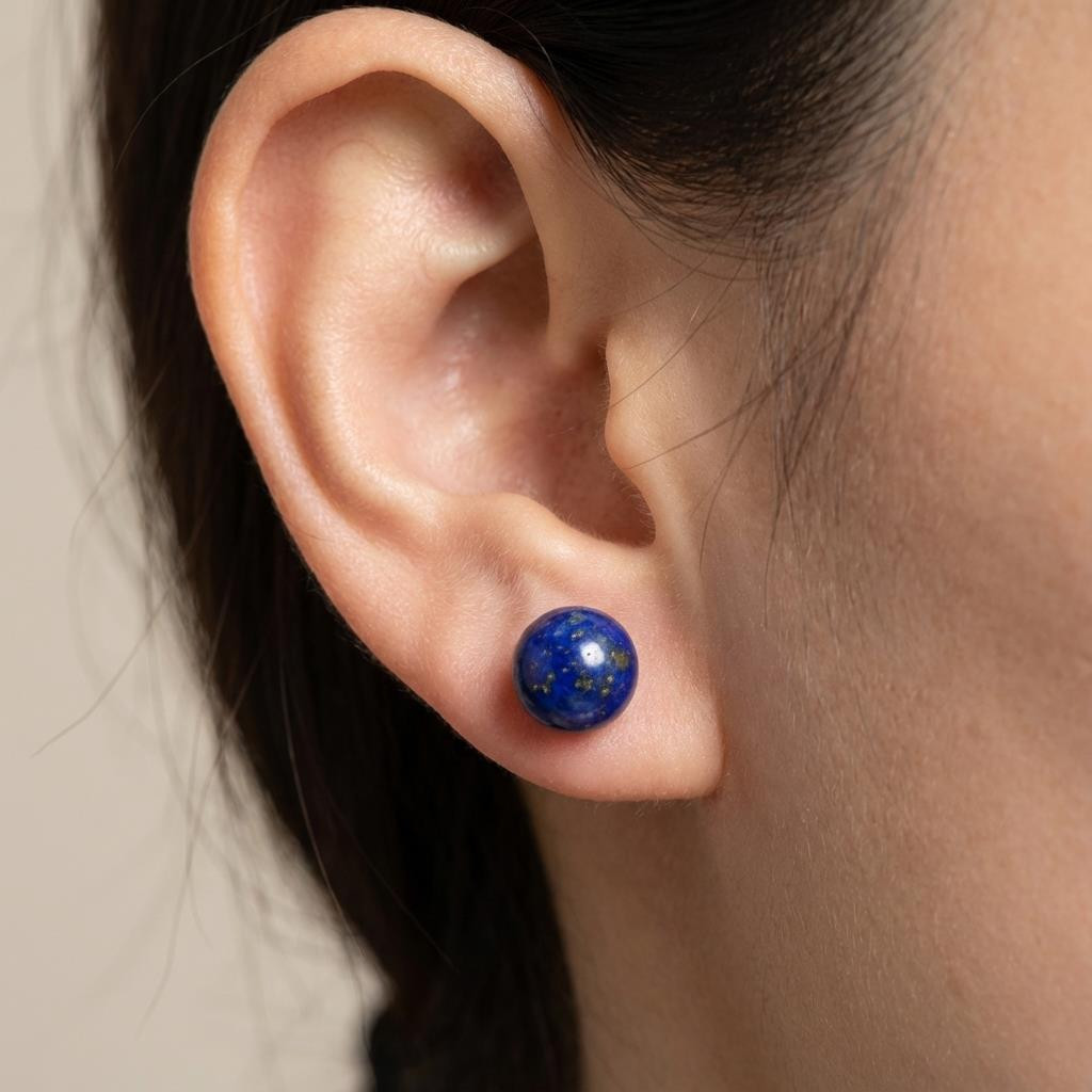 8mm Küre Kesim Lapis Lazuli Çelik Küpe