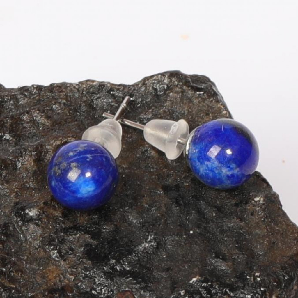 8mm Küre Kesim Lapis Lazuli Çelik Küpe