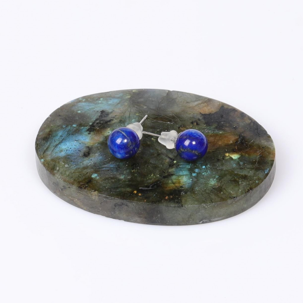 8mm Küre Kesim Lapis Lazuli Çelik Küpe