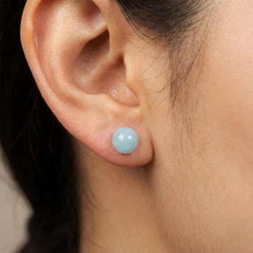 8mm Küre Kesim Akuamarin Çelik Küpe