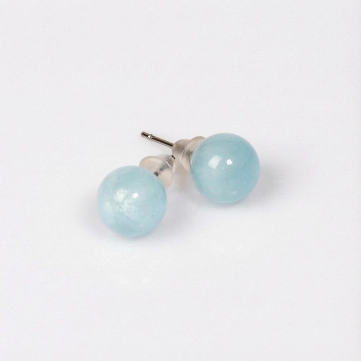 Akuamarin Çelik Küpe – 8 mm Küre Kesim – Kararmaz - 2
