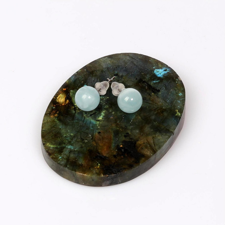 Akuamarin Çelik Küpe – 8 mm Küre Kesim – Kararmaz