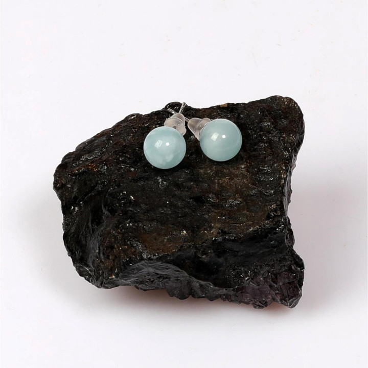 Akuamarin Çelik Küpe – 8 mm Küre Kesim – Kararmaz