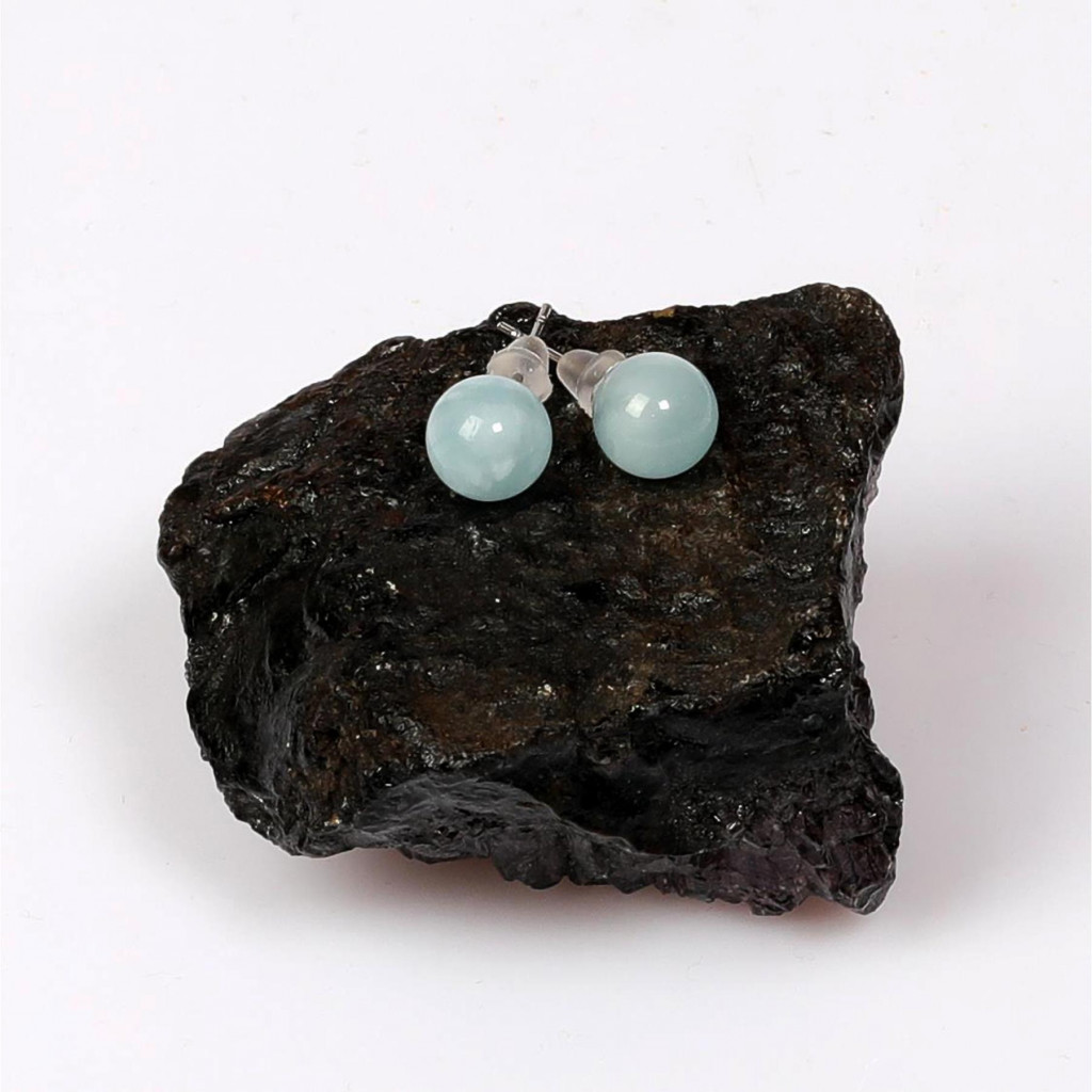 Akuamarin Çelik Küpe – 8 mm Küre Kesim – Kararmaz