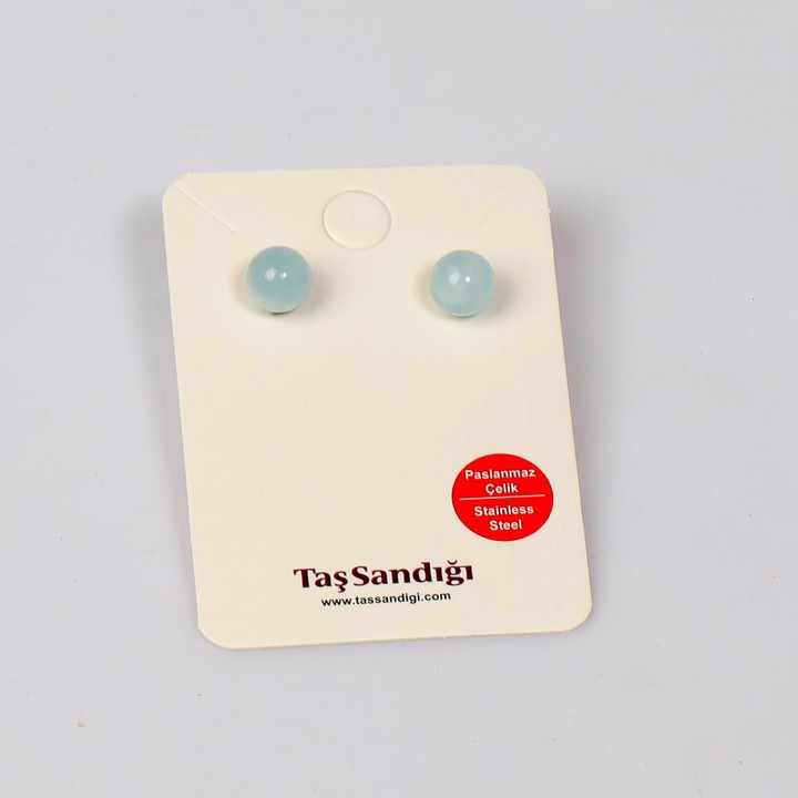 Akuamarin Çelik Küpe – 8 mm Küre Kesim – Kararmaz