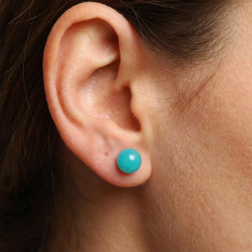 Amazonit Taşı Çelik Küpe – 8 mm Küre Kesim – Kararmaz