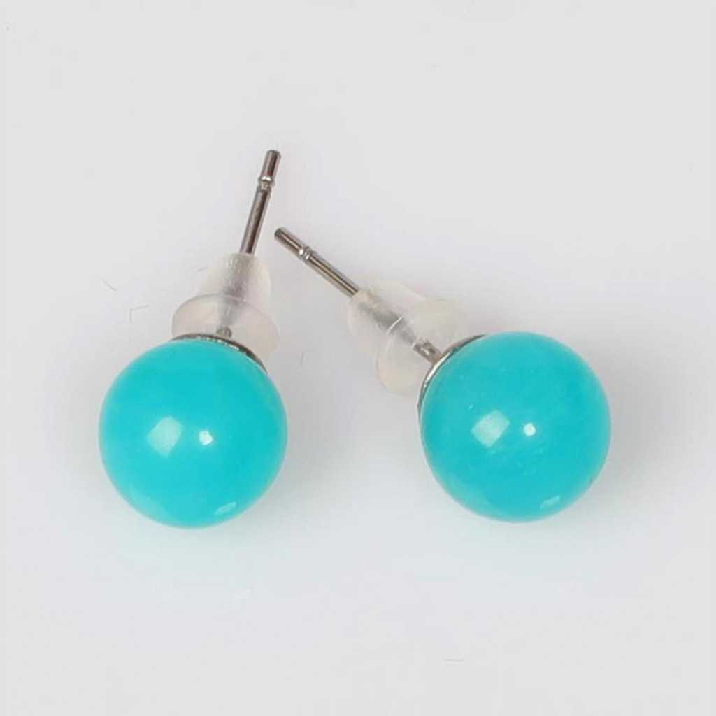 Amazonit Taşı Çelik Küpe – 8 mm Küre Kesim – Kararmaz