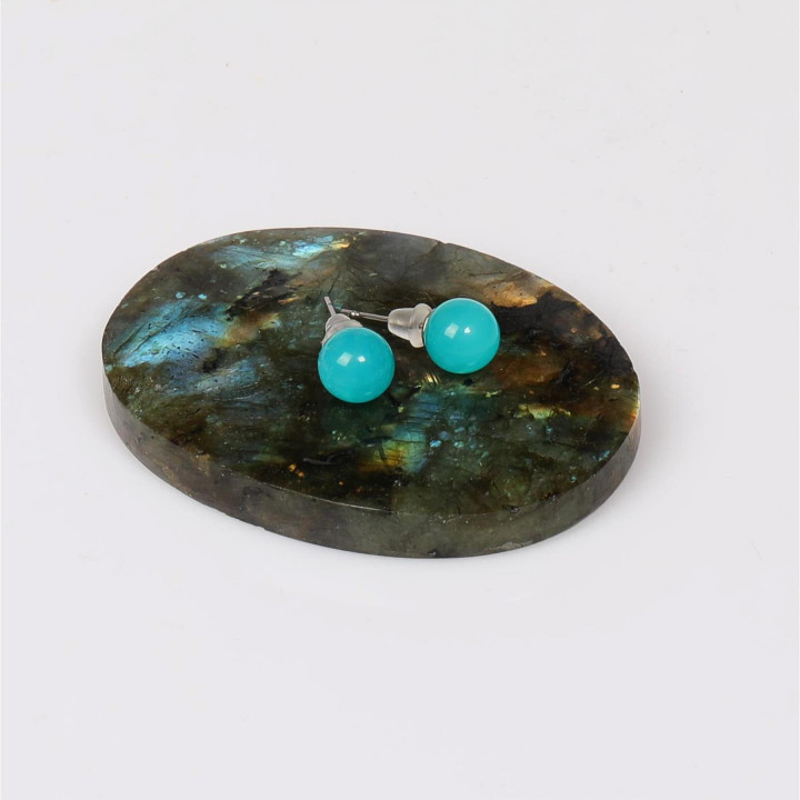 Amazonit Taşı Çelik Küpe – 8 mm Küre Kesim – Kararmaz