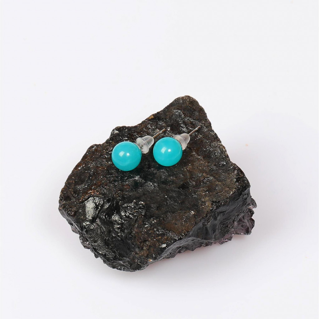 Amazonit Taşı Çelik Küpe – 8 mm Küre Kesim – Kararmaz