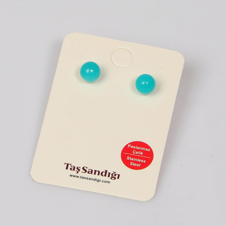 Amazonit Taşı Çelik Küpe – 8 mm Küre Kesim – Kararmaz