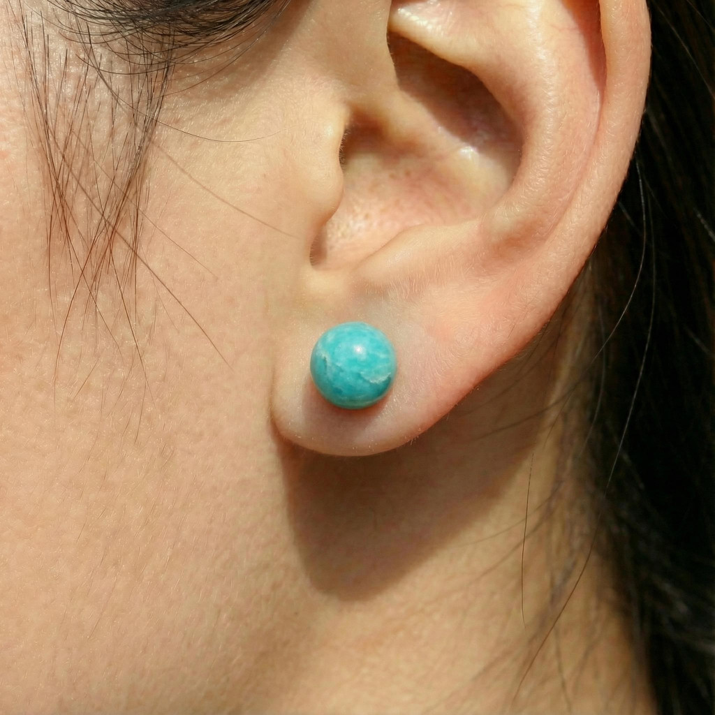 8mm Küre Kesim Amazonit Taşı Çelik Küpe