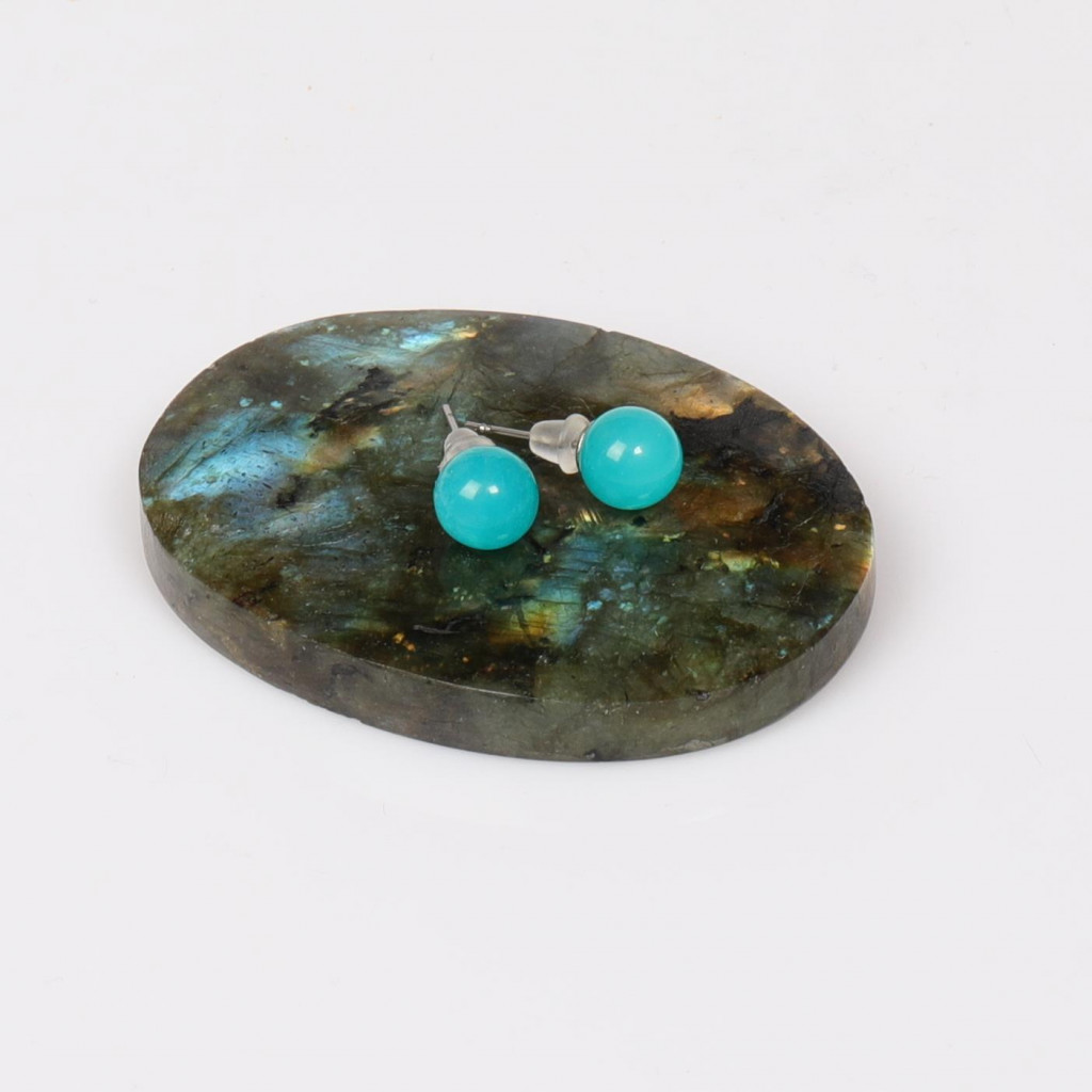 8mm Küre Kesim Amazonit Taşı Çelik Küpe