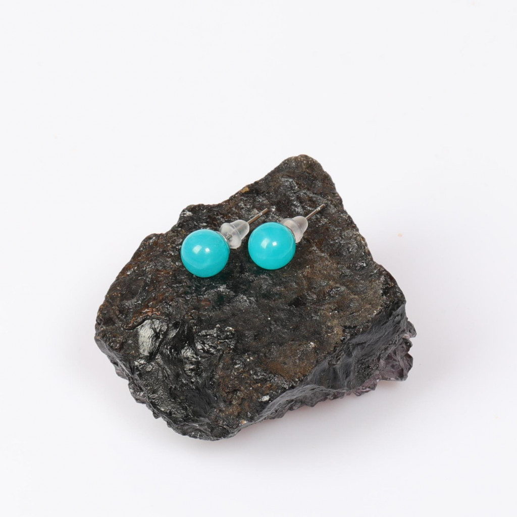 8mm Küre Kesim Amazonit Taşı Çelik Küpe