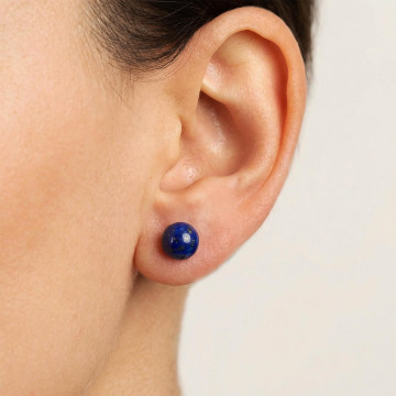 Lapis Lazuli Çelik Küpe – 8 mm Küre Kesim – Kararmaz