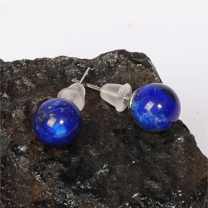 Lapis Lazuli Çelik Küpe – 8 mm Küre Kesim – Kararmaz