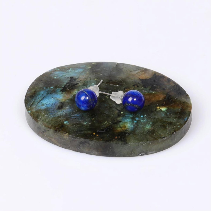 Lapis Lazuli Çelik Küpe – 8 mm Küre Kesim – Kararmaz