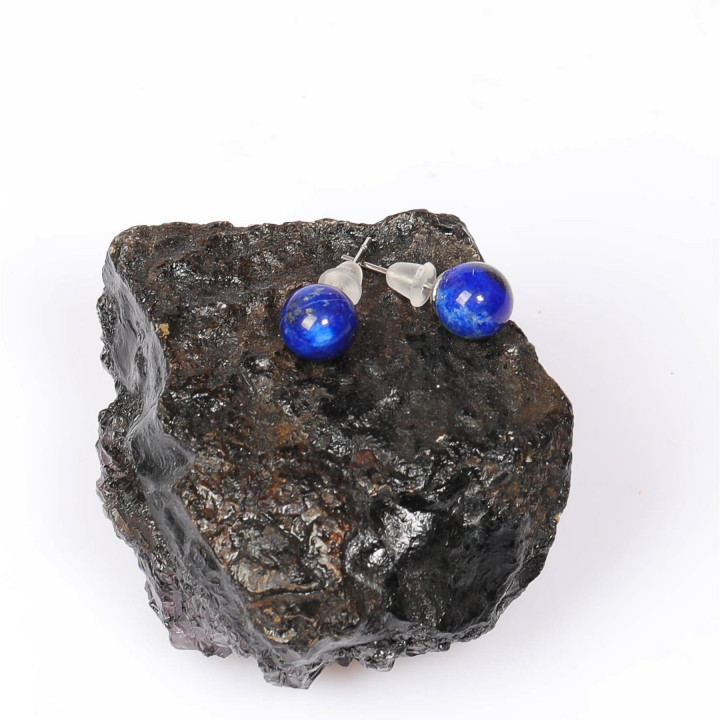 Lapis Lazuli Çelik Küpe – 8 mm Küre Kesim – Kararmaz