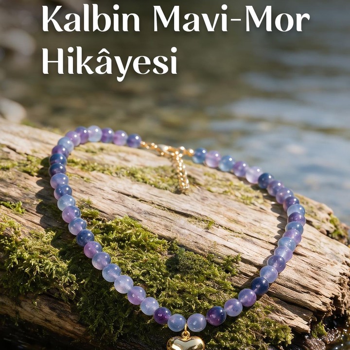 Mavi Mor Hareli Yeşim Kolye – Renklendirilmiş Jade – Kalp Figürlü