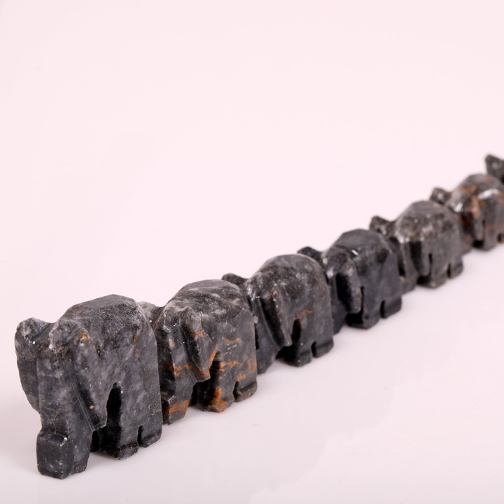 Afyon Siyahı 7'li Mermer Fil Seti - Dekoratif Fil Seti