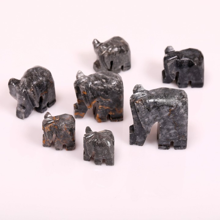 Afyon Siyahı 7'li Mermer Fil Seti - Dekoratif Fil Seti