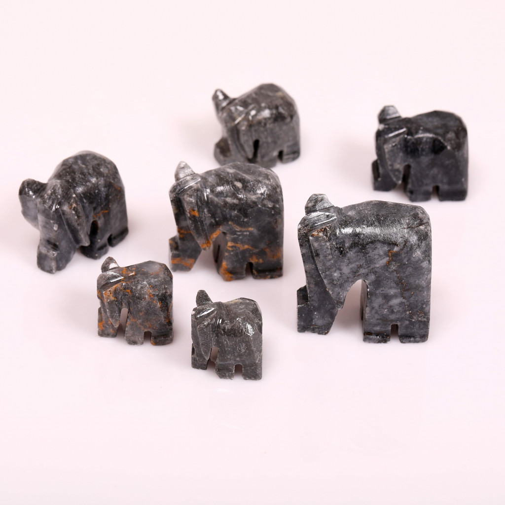 Afyon Siyahı 7'li Mermer Fil Seti - Dekoratif Fil Seti