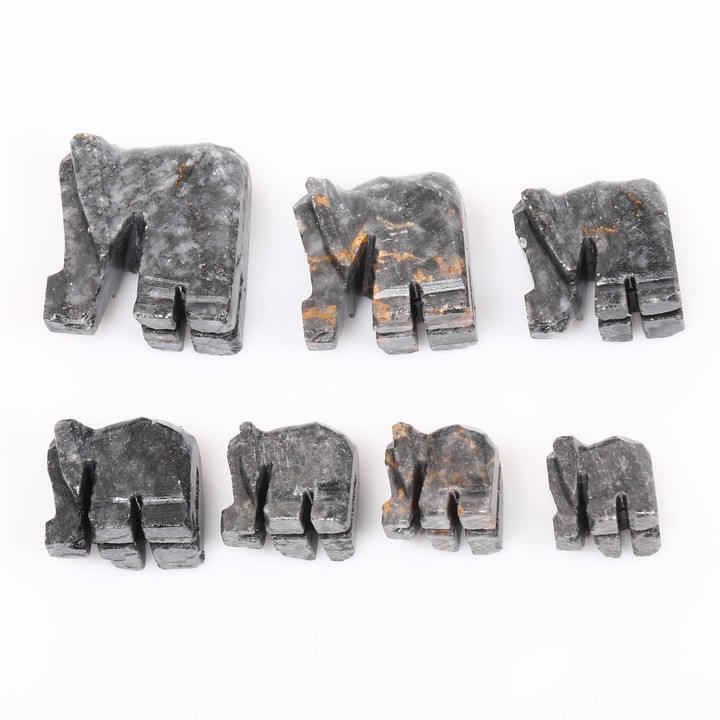 Afyon Siyahı 7'li Mermer Fil Seti - Dekoratif Fil Seti