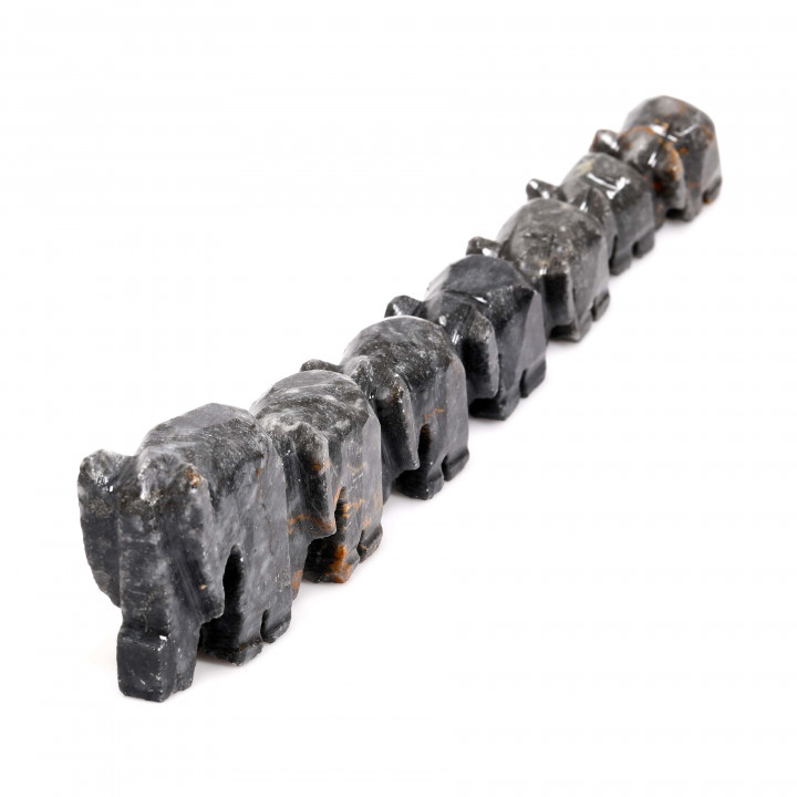 Afyon Siyahı 7'li Mermer Fil Seti - Dekoratif Fil Seti