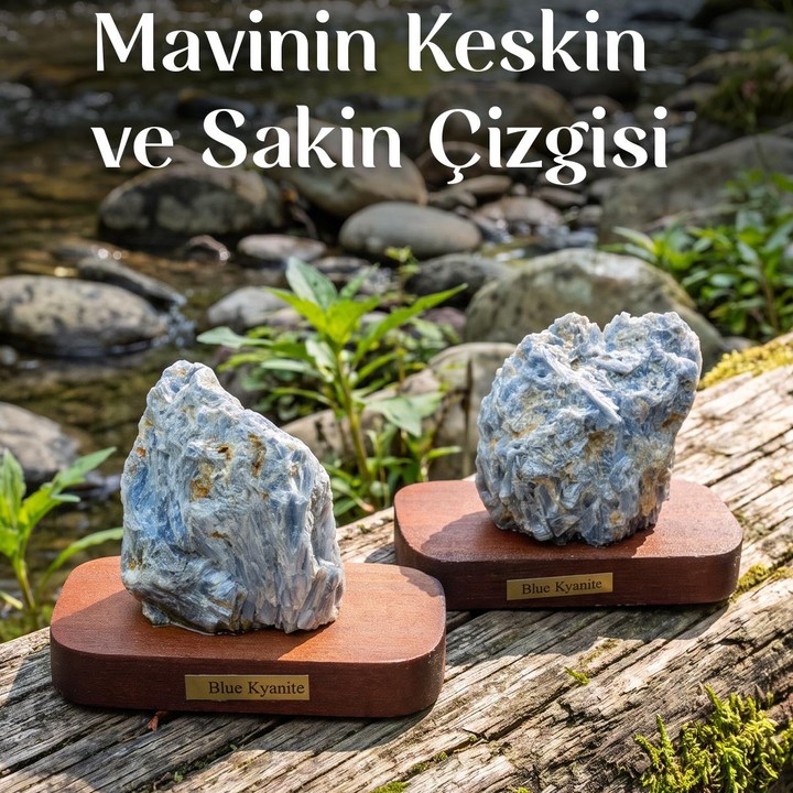 Ahşap Kaideli Ham Mavi Kyanit Taşı Kütle