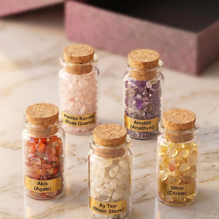 5’li Doğal Taş Şişesi Kutulu Set
